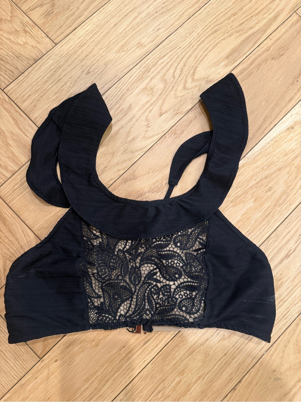 For Love & Lemons Black Lace-Front Bikini Top